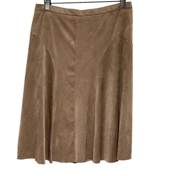 Cynthia Rowley Tan Faux Suede A- Line Midi Skirt Size 6 BoHo Chic - Picture 1 of 14